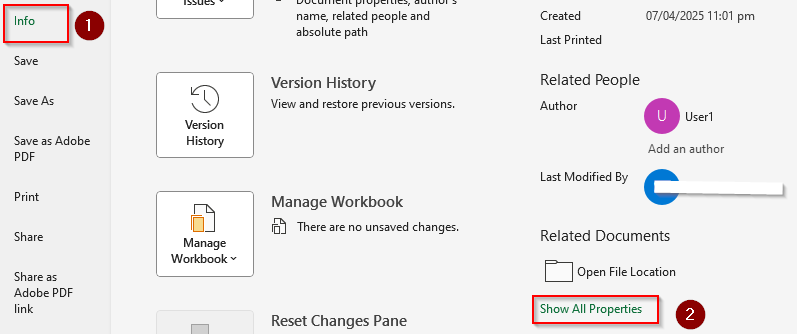 Clear Document Properties with Excel's File Properties