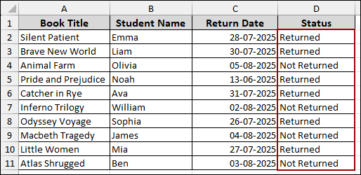 Applying VBA Code to Display Status Based on Today’s Date