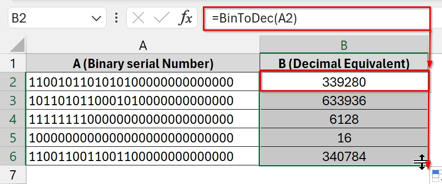 Applying a Custom VBA Function to Convert Binary to Decimal in Excel