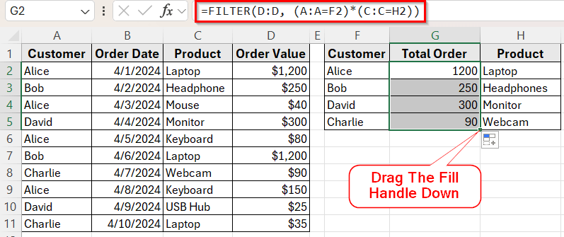 Lookup Multiple Values with Multiple Criteria Using FILTER