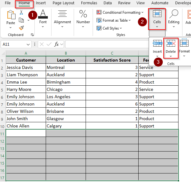 Use the Go To Special Feature to Delete Blank Rows at the Bottom