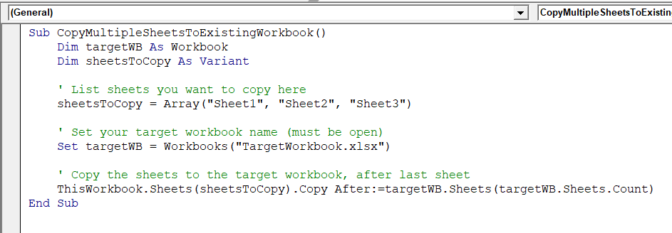 Copy Multiple Worksheets to Another Workbook