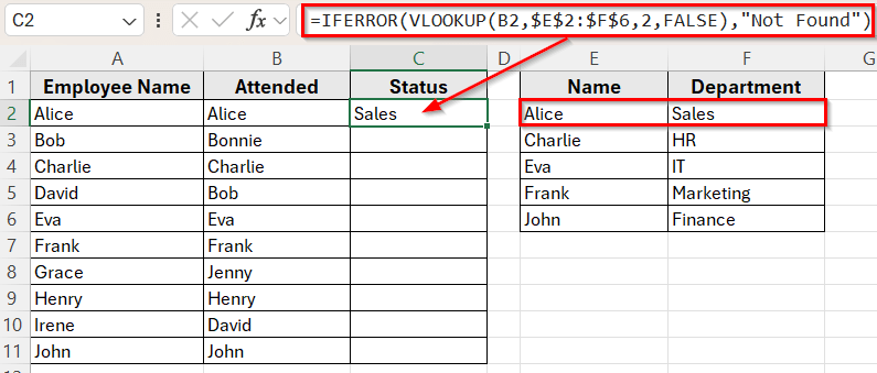 Use VLOOKUP to Compare and Return a Related Value