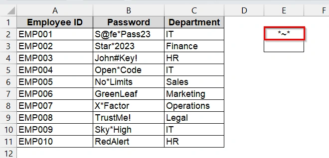 Use of COUNTIF function to Count Cells Containing Wildcard Characters