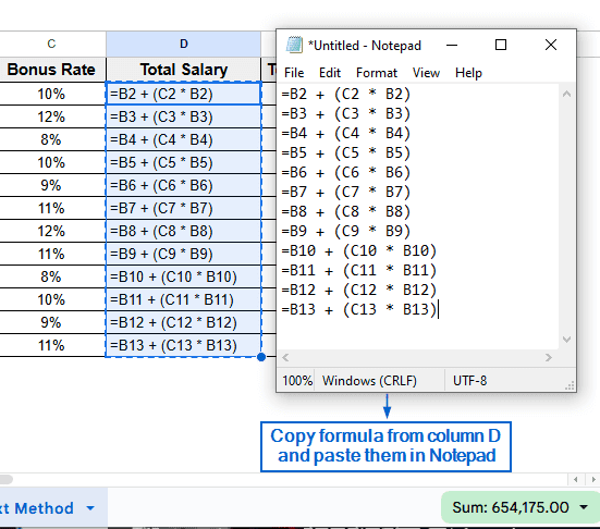 Copy Formula Using Plain Text Method