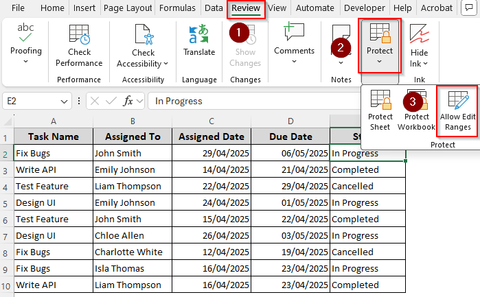 Protect Specific Cells with the Allow Users to Edit Ranges Option