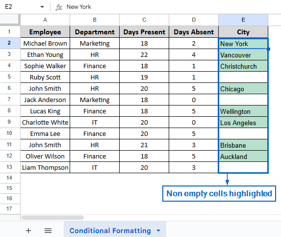 Applying Conditional Formatting to Visually Highlight Non Empty Cells