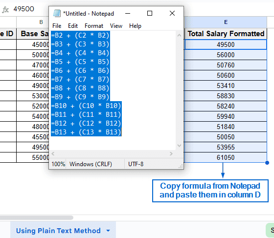 Copy Formula Using Plain Text Method