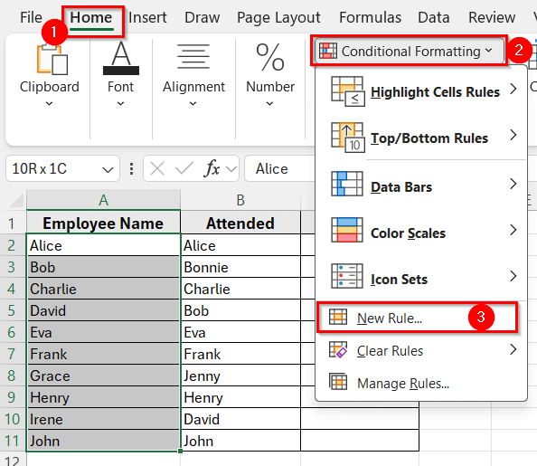 Highlight Differences Using Conditional Formatting