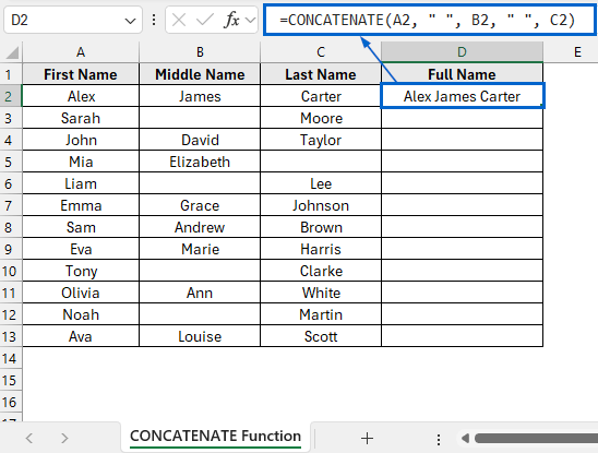 Concatenate Columns Using CONCATENATE Function
