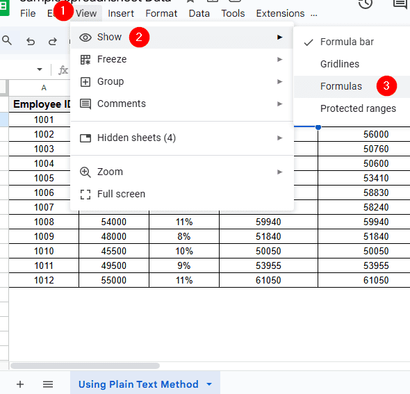 Copy Formula Using Plain Text Method