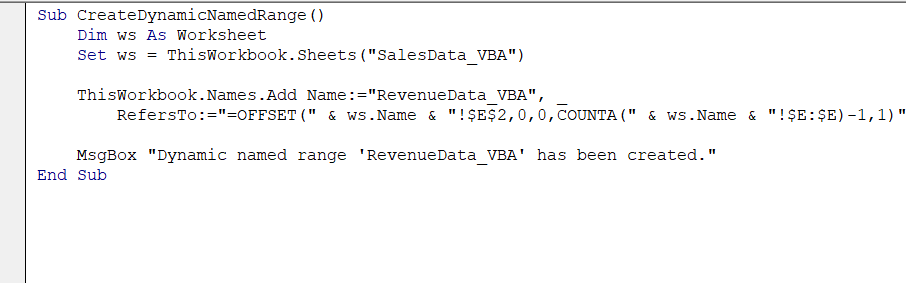 Define Dynamic Named Ranges with VBA For Advanced Control