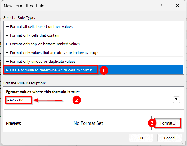 Highlight Differences Using Conditional Formatting