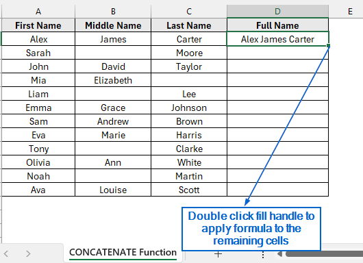Concatenate Columns Using CONCATENATE Function