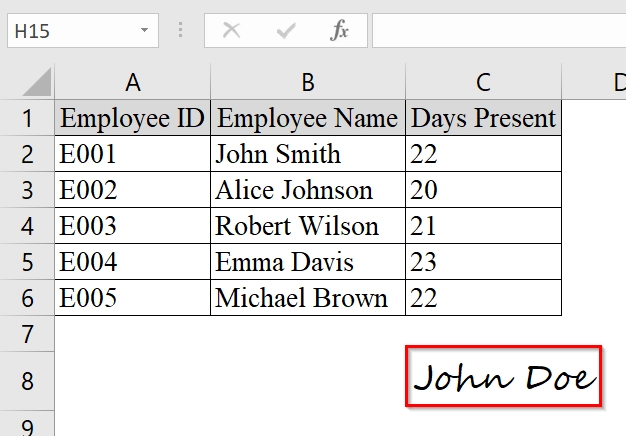 Insert Digital Signature in Excel by Typing Your Full Name with Stylish Fonts