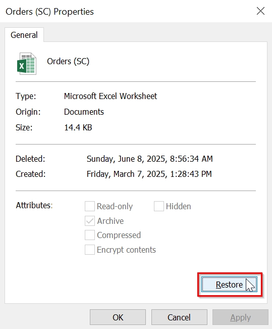 Recover Unsaved Excel File from Recycle Bin