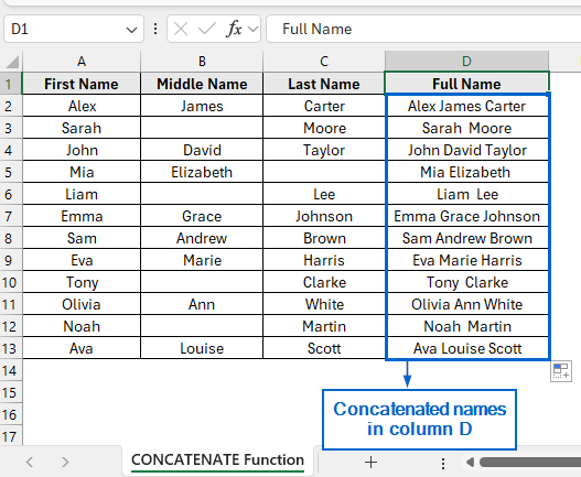 Concatenate Columns Using CONCATENATE Function