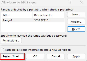 Protect Specific Cells with the Allow Users to Edit Ranges Option