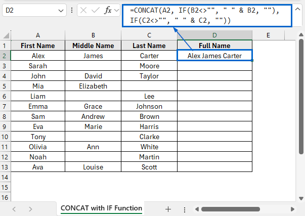 Combine Columns Using CONCAT and IF Functions