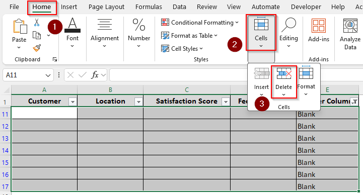 Applying the IF and COUNTA Functions to Clear Blank Rows