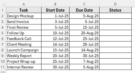 Using IF and TODAY Function To Check If a Task Is Overdue