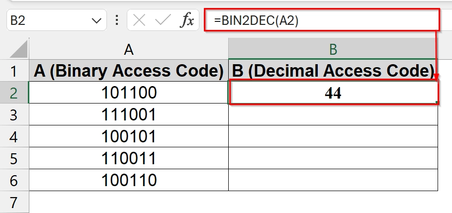 Using BIN2DEC Function to Convert Binary to Decimal in Excel