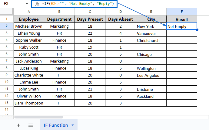 Check If a Cell is Not Empty Using IF Function