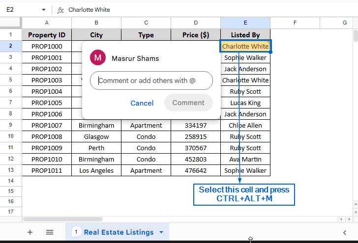 Tag Someone In Google Sheets Using Comment Box