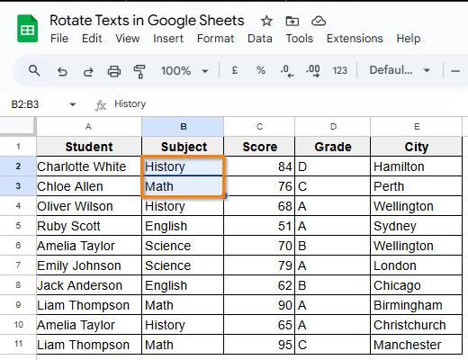 Rotate Text Using the Toolbar Option