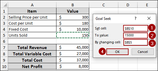 Applying Goal Seek for Sensitivity Analysis