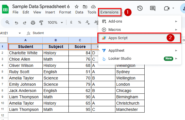Rotate Header Text Using Google Apps Script