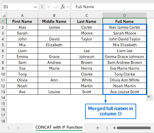 Combine Columns Using CONCAT and IF Functions