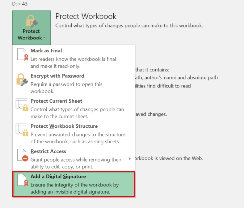 Insert Invisible Digital Signatures in Excel