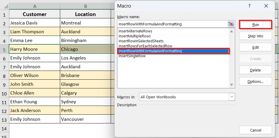 Insert Row with Formula and Formatting