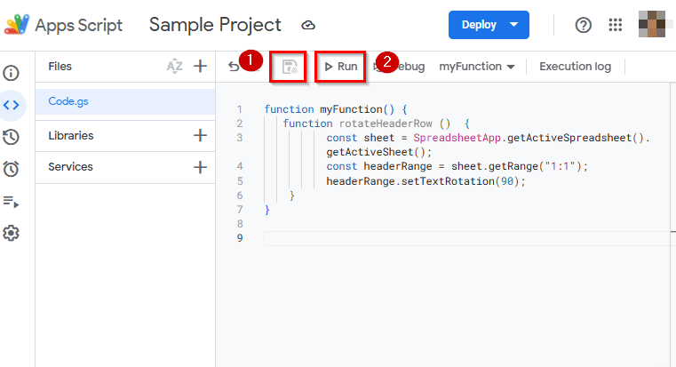 Rotate Header Text Using Google Apps Script