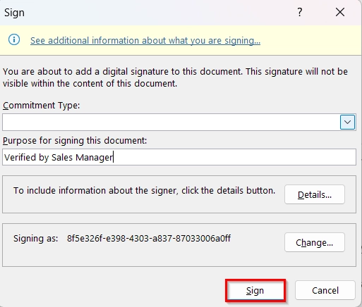 Insert Invisible Digital Signatures in Excel