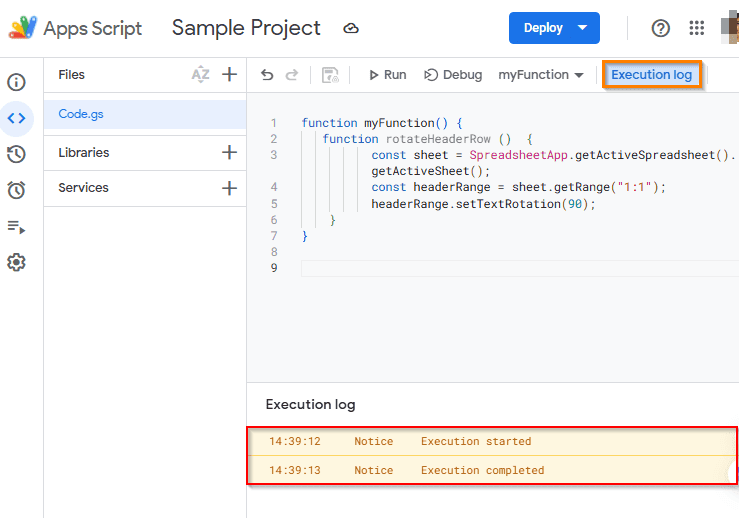 Rotate Header Text Using Google Apps Script