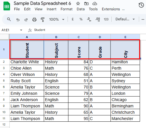 Rotate Header Text Using Google Apps Script