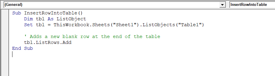 Insert Row into an Excel Table with VBA