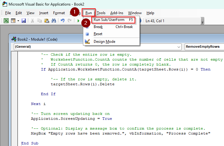 Remove Blank Rows at the Bottom Using a Custom VBA Macro