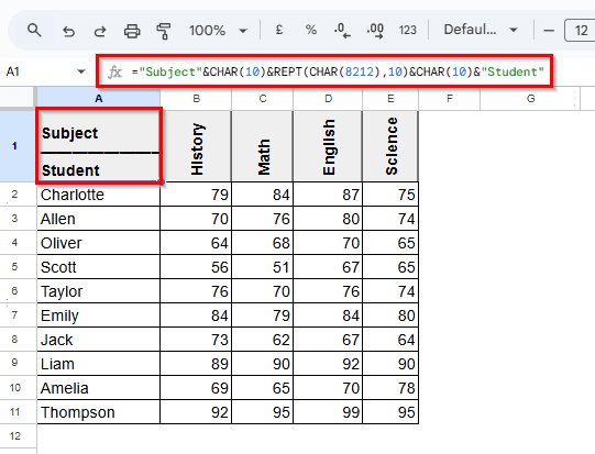 Rotate Text Using a Formula to Subdivide a Cell