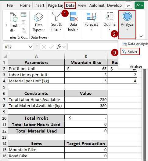 Using Solver for Sensitivity Analysis