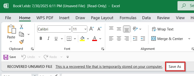 Recover Unsaved Excel File from Document Recovery