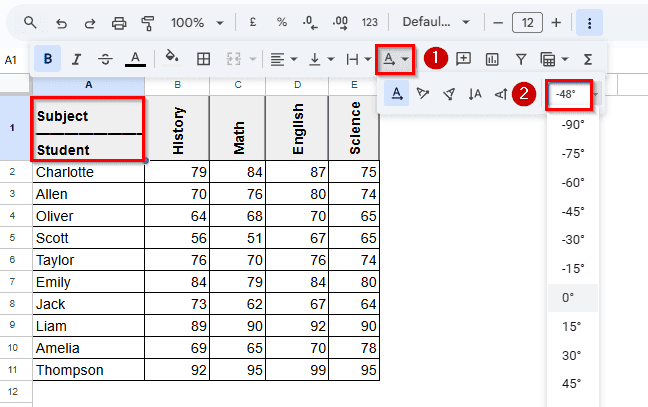Rotate Text Using a Formula to Subdivide a Cell