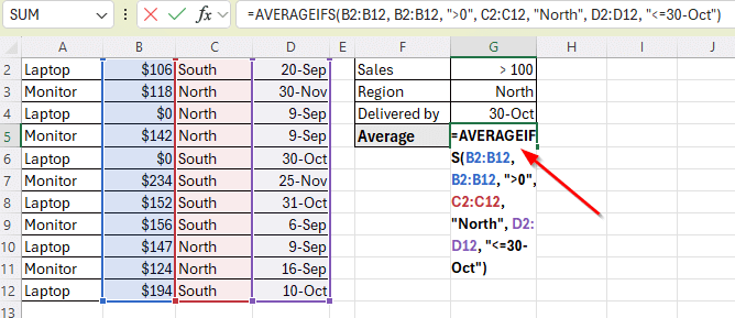 Using AVERAGEIFS to Apply Multiple Criteria