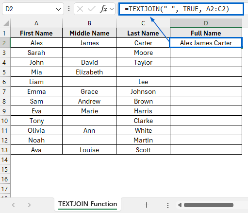 Combine Columns Easily Using the TEXTJOIN Function