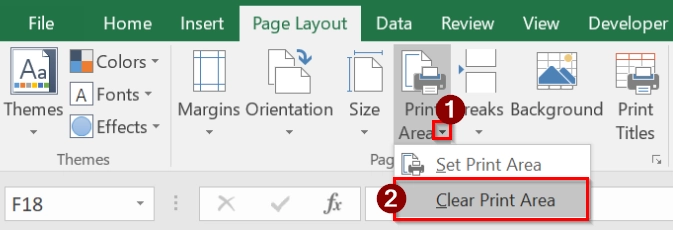 Use Page Layout Tab to Clear Print Area in Excel