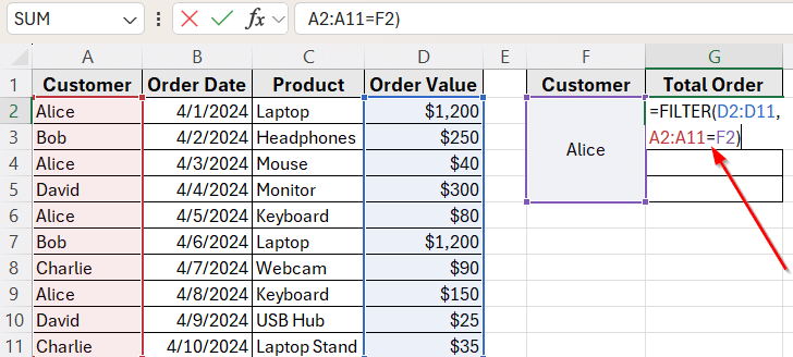 Use the FILTER Function to Return All Matching Values