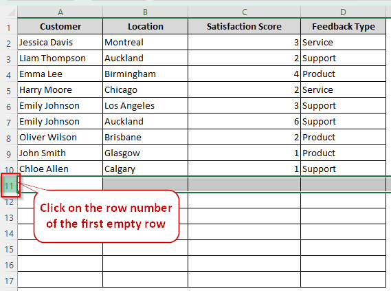 Manually Select and Delete Empty Rows