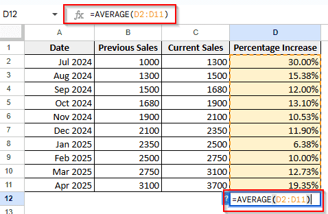 Calculating Average of Existing Percentages